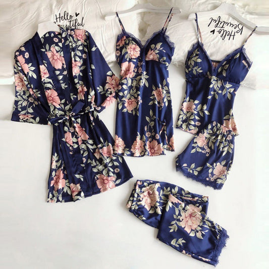 Printed suspenders Loose and comfortable Lace five-piece suit Home clothes