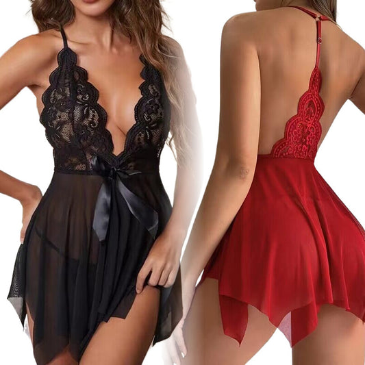 Sexy lingerie mesh temptation suspenders nightdress transparent