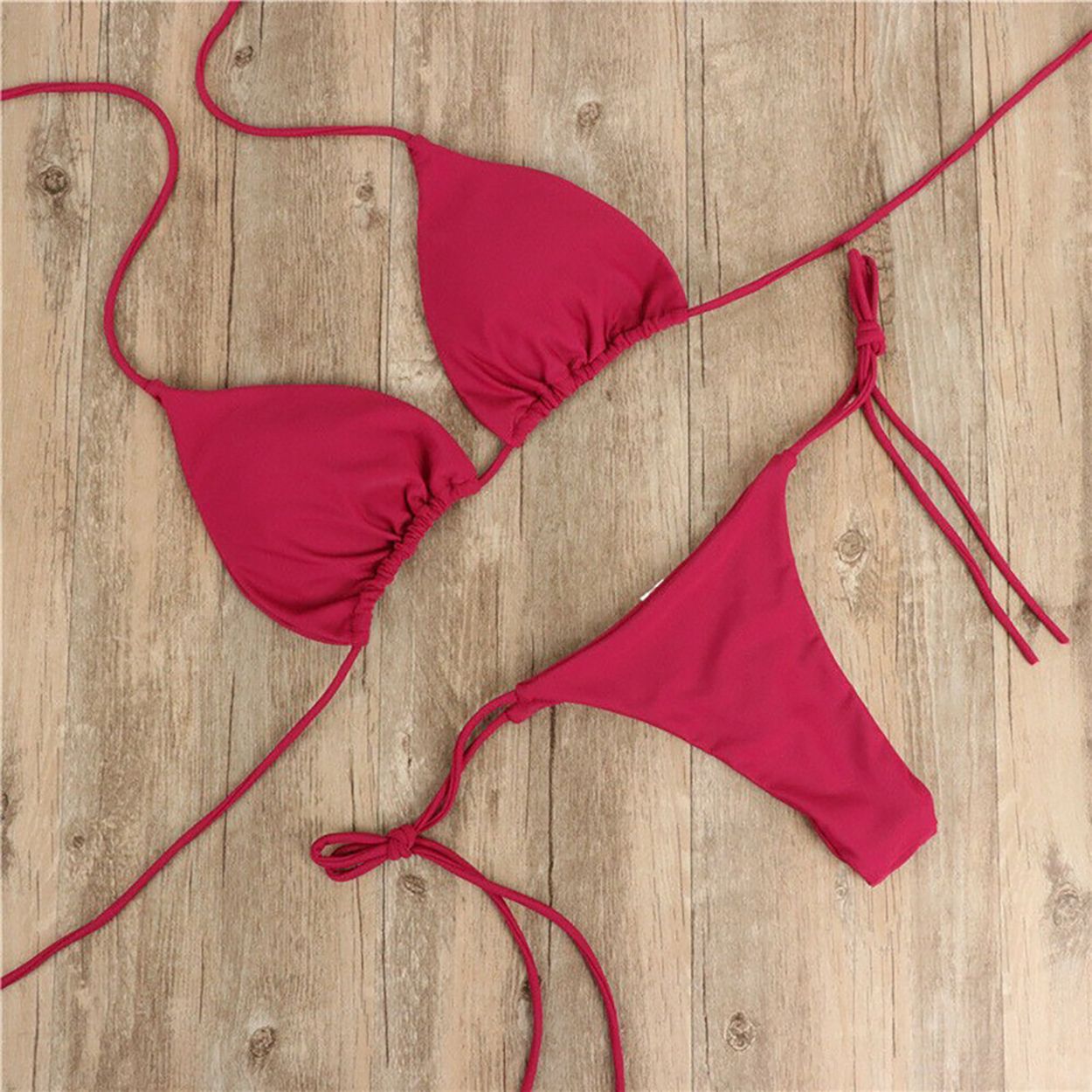 Solid color bikini, lace-up, two-piece, adjustable